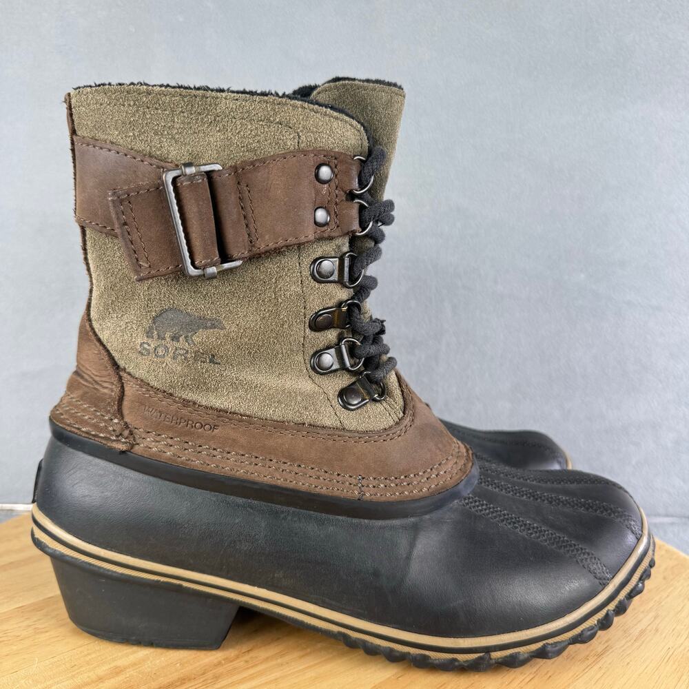 Sorel Fancy Lace II Brown Leather Waterproof Winter Duck Boots Women Size 7 US - Picture 3 of 8